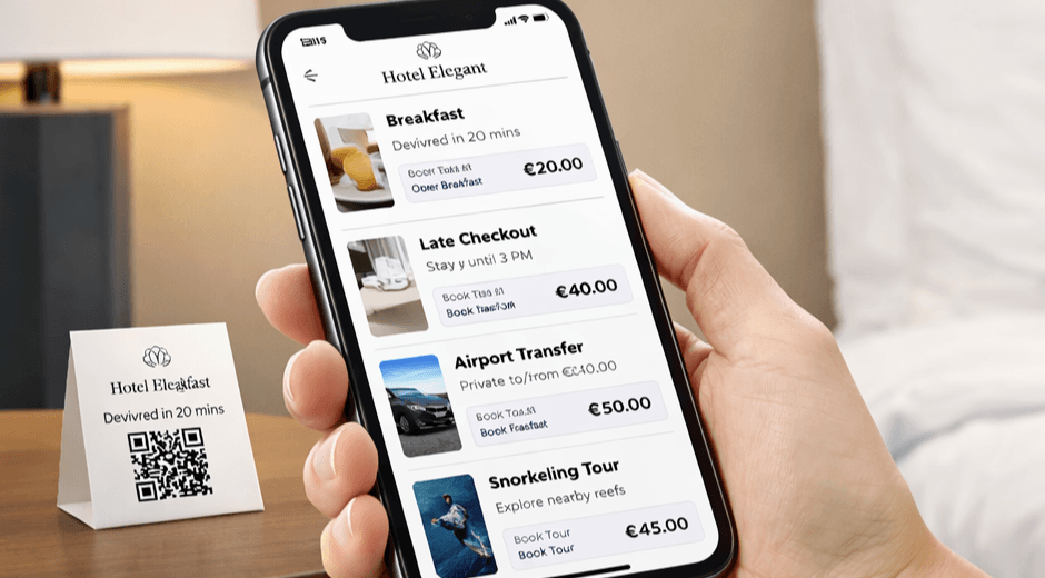 Hotel services catalog on guest phone